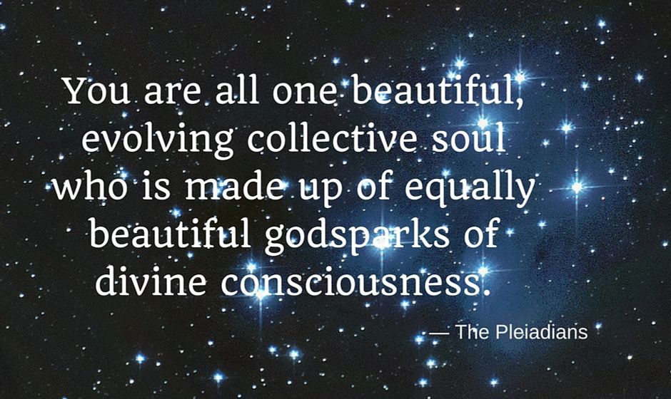 You are all one beautiful, evolving collective soul who is made up of equally beautiful godsparks of divine consciousness. — The Pleiadians