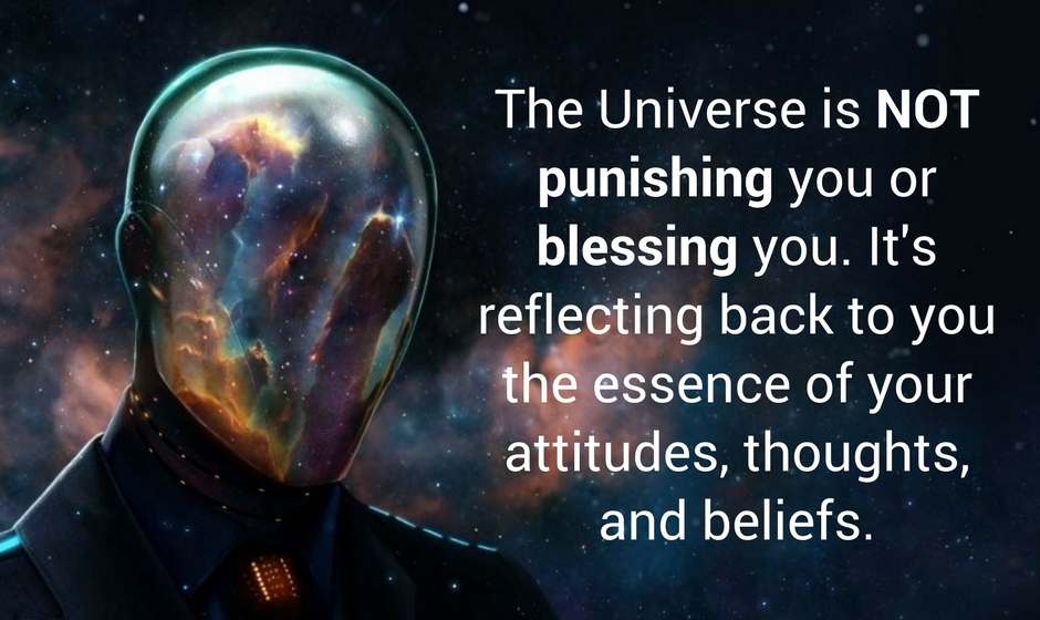 The universe is not punishing you or blessing you. It's reflecting back to you the essence of your attitudes, thoughts, and beliefs. — Esther Hicks